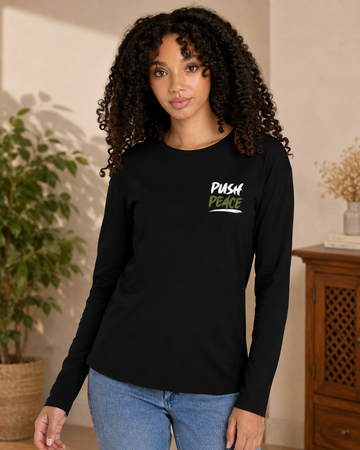 Army Green & White Push Peace Long Sleeve Top