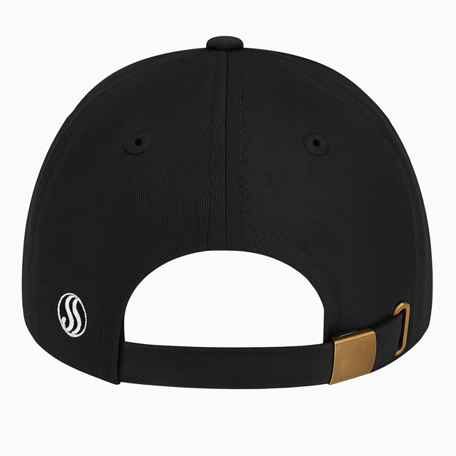 Black baseball cap with “My Fight Is Pink” embroidery and pink awareness ribbon design. Close-up of pink stitching and raised ribbon detail on the Self Inspired Apparel hat.